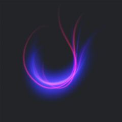 Neon Bright Light Luminous Energy Wave. Glowing lines on dark background