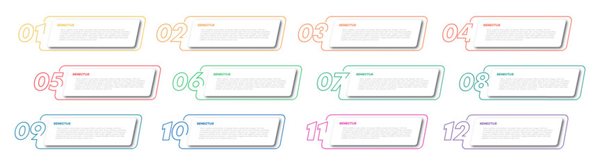 Bullet points number set from 1 to 12 list markers for process presentation, workflow, business, education, progress