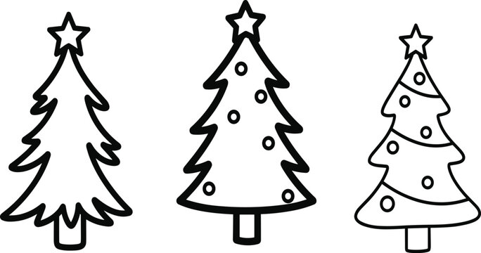 Christmas tree vector, holiday tree set, festive tree illustration, ornamented pine, outline tree, garland tree, seasonal clipart, decoration design