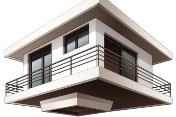 vector art of apartment building balcony with modern architecture, dark brown and grey, clean lines, minimal design
