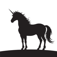 Majestic silhouette of a mythical unicorn standing proudly with flowing mane and tail, symbolizing fantasy and wonder.