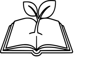 Growing Plant on Open Book Line Art Illustration