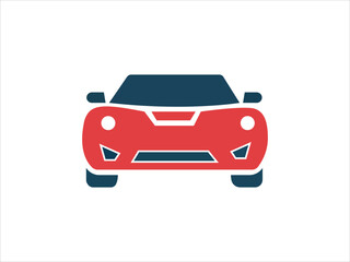 Modern red sports car front view in sleek design and dark blue accents