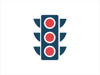 Modern traffic light icon with red lights on white background