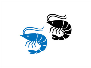 Minimalist shrimp icons in blue and black for food or seafood branding