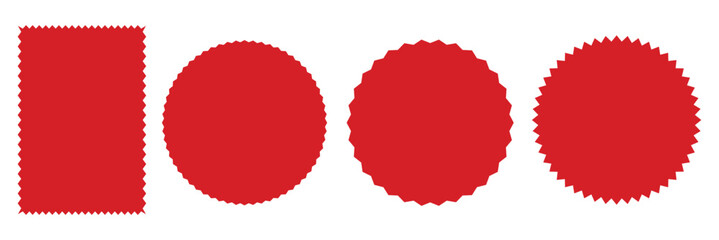 Sale sticker, price tag, starburst icon set, Set of red starburst. Price sticker, sale sticker, price tag, starburst, quality mark, retro stars, sale. Circle sticker set. Wavy edge promo red badges