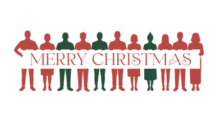 Holiday Greetings: An assembled company collectively extends cheerful wishes with the iconic phrase Merry Christmas as they hold a banner, embodying the spirit of communal celebration and goodwill.