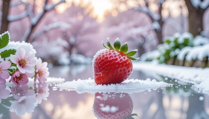 strawberry in snow
