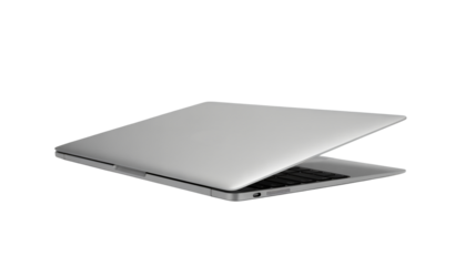 Sleek silver laptop with open lid revealing keyboard, perfect for modern business and creative professionals seeking sleek technology.