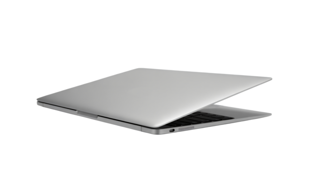 Sleek silver laptop with open lid revealing keyboard, perfect for modern business and creative professionals seeking sleek technology.