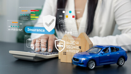 Digital insurance service with property and car protection concept