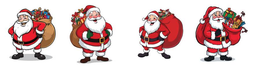 santa claus vector collection giving out gifts