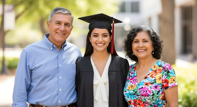 Graduation day happy family proud parents graduate student celebration achievement success education - Powered by Adobe