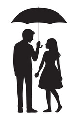 Caring man shields woman with umbrella symbolizing protection, partnership, and shared moments during uncertain times.