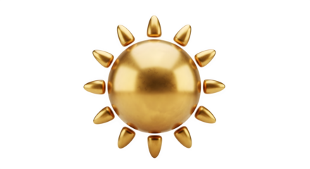 A shiny golden sun symbol with pointed rays representing warmth and light isolated on transparent background