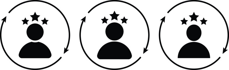 Customer satisfaction icon set. Customer satisfaction assessment symbols. Happy face and review symbols. Quality and experience signs
