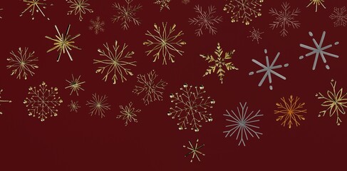 Christmas background with gold and silver snowflakes. Festive winter holiday design for greeting cards, invitations, or website backg