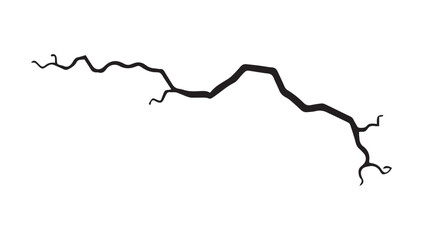 Dramatic black lightning bolt striking across a white background, symbolizing power, energy, and sudden impact for impactful designs.