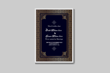 Royal Navy and Gold Islamic Marriage Certificate Template  Elegant Nikah Design