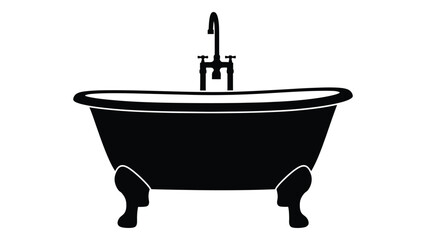 Clawfoot bathtub silhouette isolated on white background, Vector