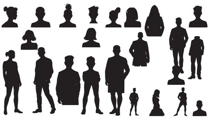 Diverse collection of modern professional and casual human silhouettes representing various ages and styles for dynamic design projects