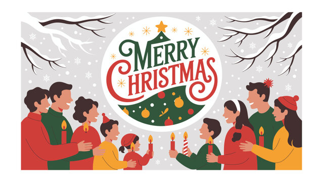 Christmas Carolers: A heartwarming illustration captures a group of diverse carolers, their faces lit by candlelight, singing carols against a snowy backdrop.