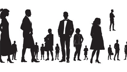 Diverse group of professional silhouettes embodying teamwork, success, and modern business dynamics for corporate projects and presentations