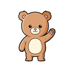 Obraz premium A cute baby bear with round ears standing and waving, cartoon vector illustration on a white background.