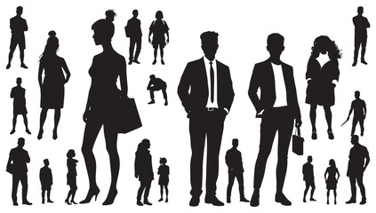 Diverse group of people in silhouette showcasing professional and casual styles for modern business and lifestyle concepts