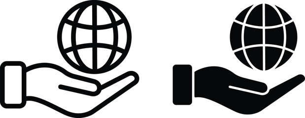 Global Business Worldwide Network Internet Communication Planet Earth Hand Icon Vector Silhouette and Pictogram..eps
