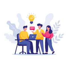 Team thinking and brainstorming. Increase sales and skills. Analytics of company information. Flat vector illustration