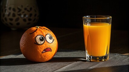 Surreal Orange Fruit and Juice Glass in Dramatic Lighting V5