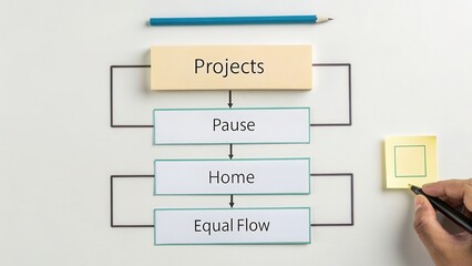A flowchart diagram with the word Projects in a flatlay image