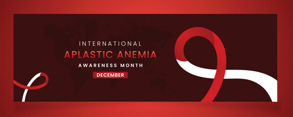 International Aplastic Anemia Awareness Month in December: Red and White Ribbon Banner with World Map Background