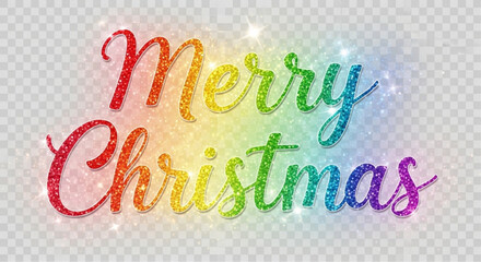 A vibrant display of holiday cheer, the words Merry Christmas shimmer with a kaleidoscope of colors, evoking a sense of joy and celebration.  vector illustration