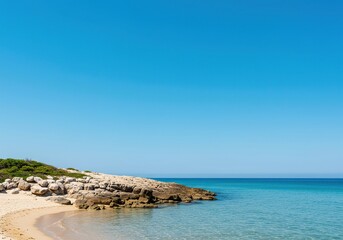 Obraz premium A beautiful, tranquil coastal scene offering the ultimate escape and relaxation under a bright, clear blue sky ,warm ,island ,seascape