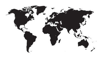 Bold black world map silhouette creating a striking global statement for international business, travel, and education concepts