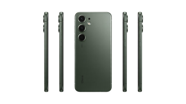 Sleek modern smartphone with triple camera array showcased from multiple angles for product visualization and tech marketing