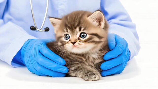A skilled care provider gently examines a fluffy kitten to ensure its well-being and health during a routine checkup - Powered by Adobe