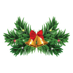 Christmas tree branch with lonceng dan pita merah isolated on white for Christmas lights decoration. vector illustration