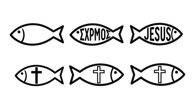 Ichthys christian fish silhouette symbols isolated on white background, Vector