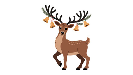 Festive Deer Delight: An illustration of a whimsical deer, adorned with bells and seasonal decorations, embodies the joyous spirit of a festive occasion.