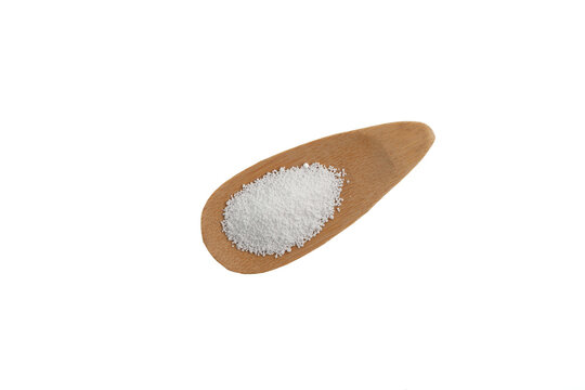 Food additive E211, white crystalline powder, chemical formula C6H5COONa. Sodium benzoate powder. Sodium salt of benzoic acid. Preservative and pickling agent