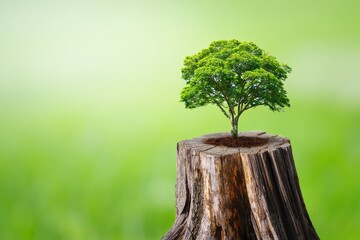 Tree Growing from Tree Stump - Symbol of Renewal and Hope