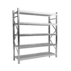 Industrial Metal Shelving Unit with Five Tiers for Storage and Organization in a Clean White Background