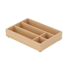 Light Brown Wooden Cutlery Drawer Organizer with Multiple Compartments Isolated on Transparent Background
