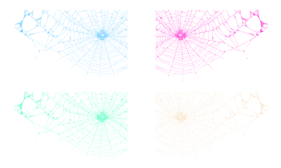 Intricate glowing spider webs vector art set on clean background