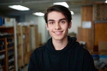 Smiling Young Man in Casual Hooded Shirt - Portrait