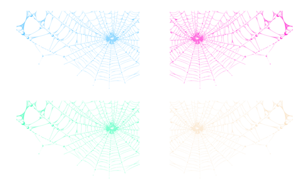 Intricate glowing spider webs vector art set on clean background