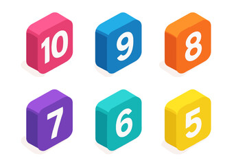 Vibrant Countdown Icons. Countdown Numbers flat icons: 10, 9, 8, 7, 6, 5.